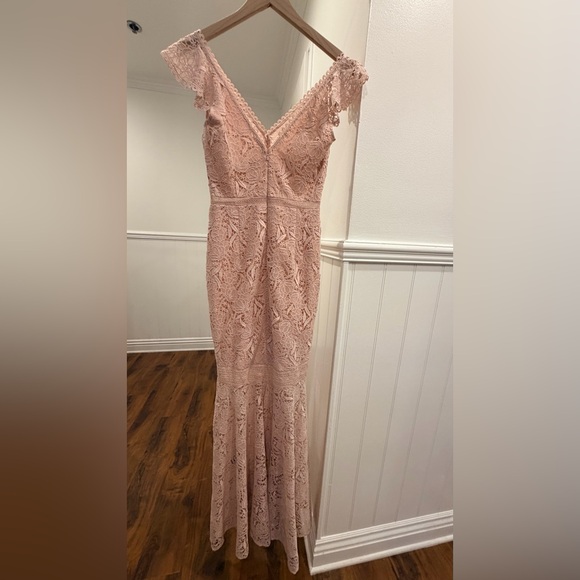 NWT Monique Lhuillier Blush Lace Maxi Dress Gown Sz 4 - Picture 4 of 10